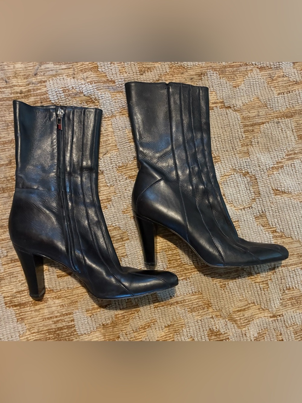 Arturo Chiang Women's Black Leather Mid-Calf Heel Boots Sz 10